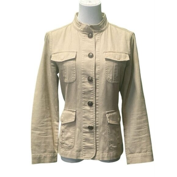 Talbots 100% Woven Cotton Khaki Safari Jacket Size S/P - Picture 1 of 6